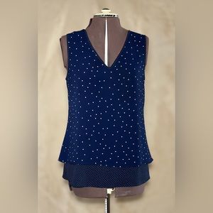 Skies are Blue Navy Polkadot Split Back Sleeveless Blouse